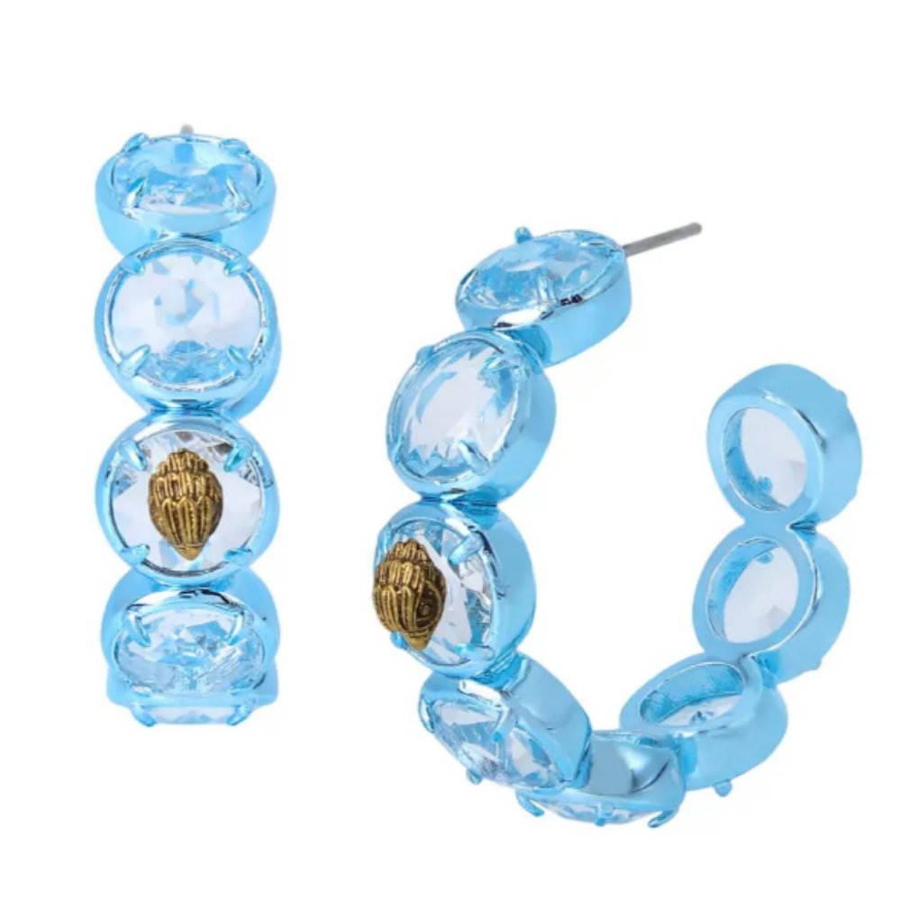 KURT GEIGER LONDON NWT Blue Eagle's Head Crystal Hoop Earrings with bag